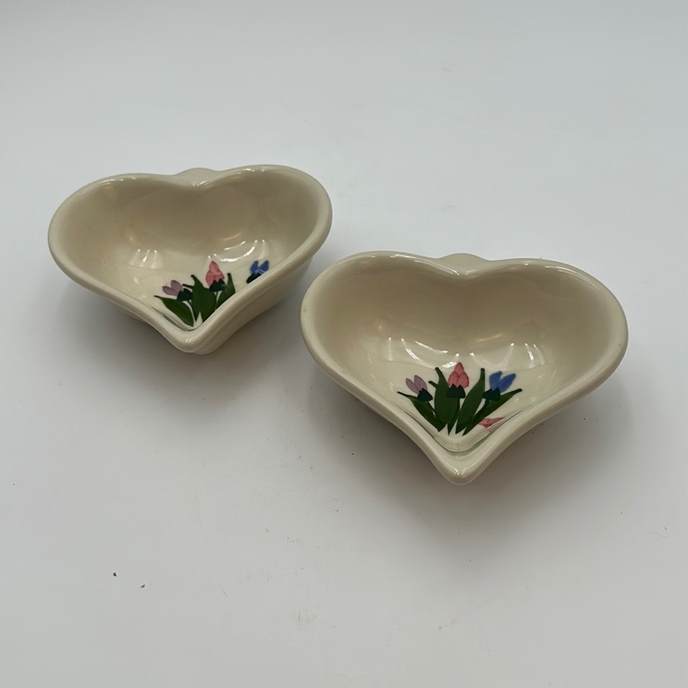 Clay Design Heart Shaped Dishes With Flowers - set of two